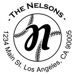 Outline baseball Script Round Letter N Monogram Stamp Sample